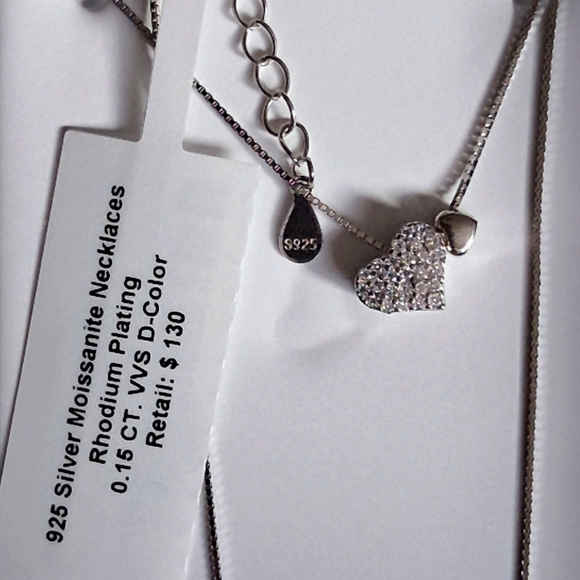 925 Silver Moissanite double heart pendant Necklace - Picture 5 of 10